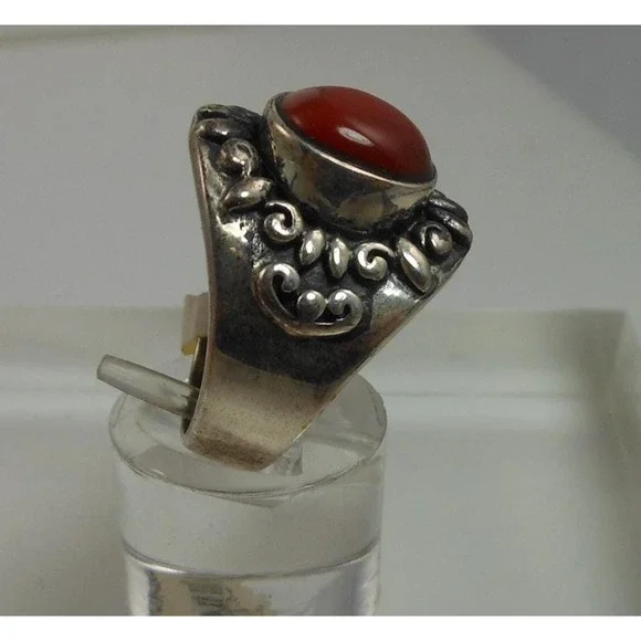 Exquisite Vintage 1990's Sterling Silver Carnelian Cigar Band Ring - Size 7.5 - Picture 9 of 11